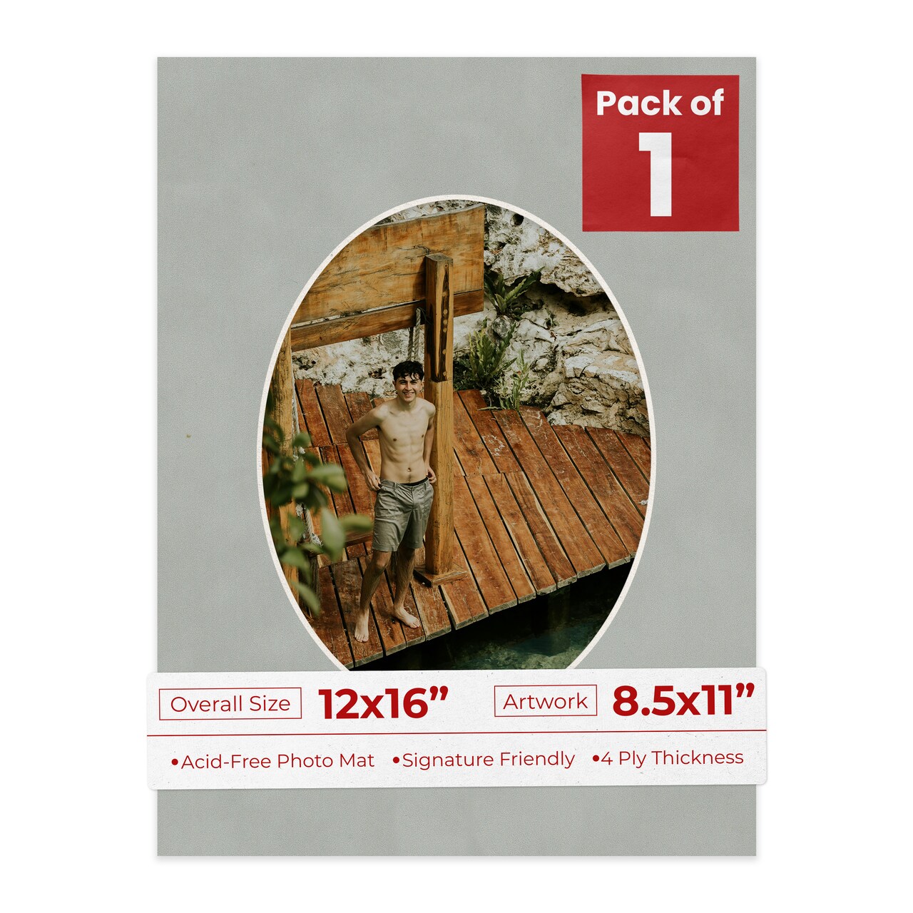 Light Grey Suede Mat Board for 12x16 Frames - Oval Opening for 8.5x11 Photos